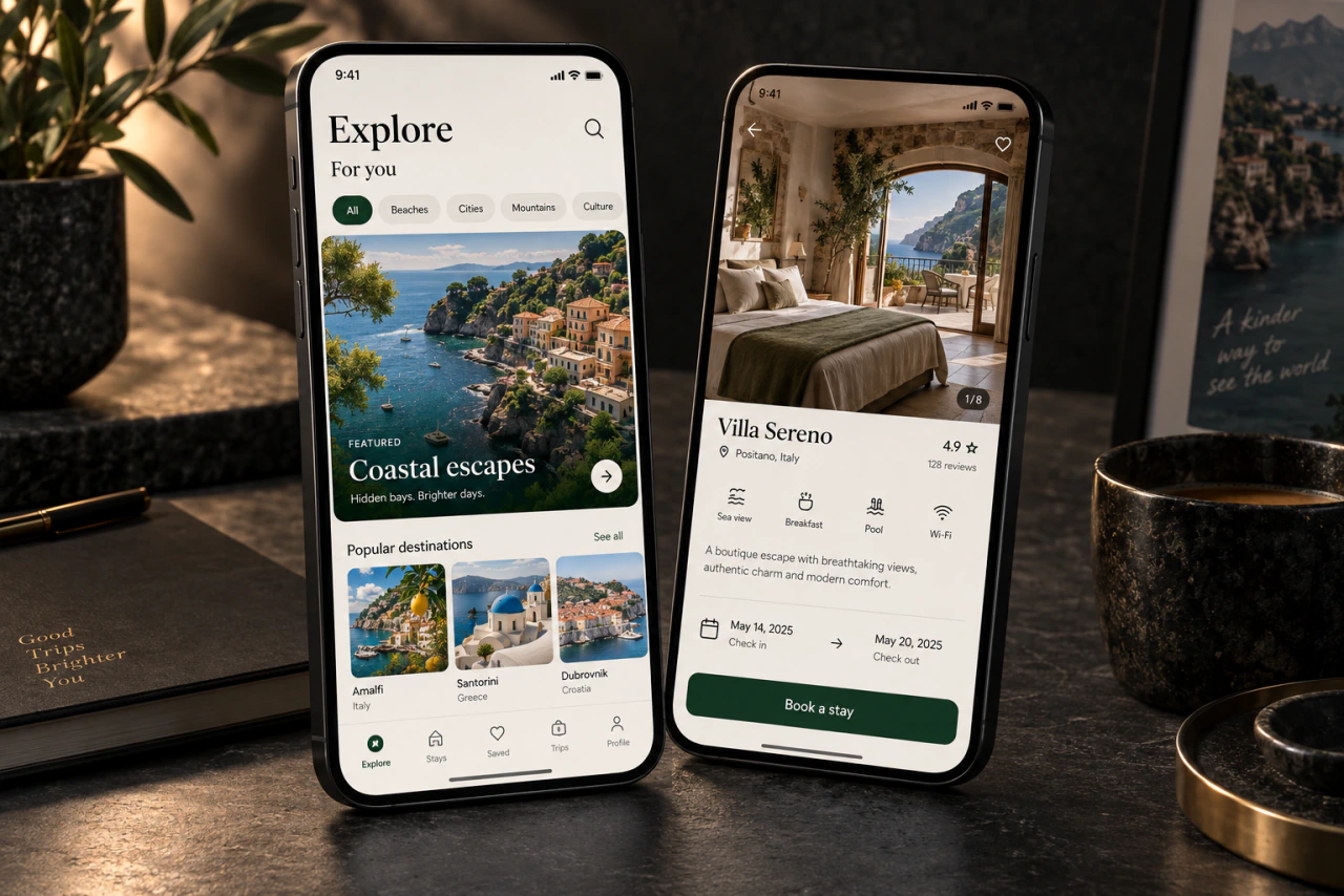 An app design example on a phone screen: App design and prototype.