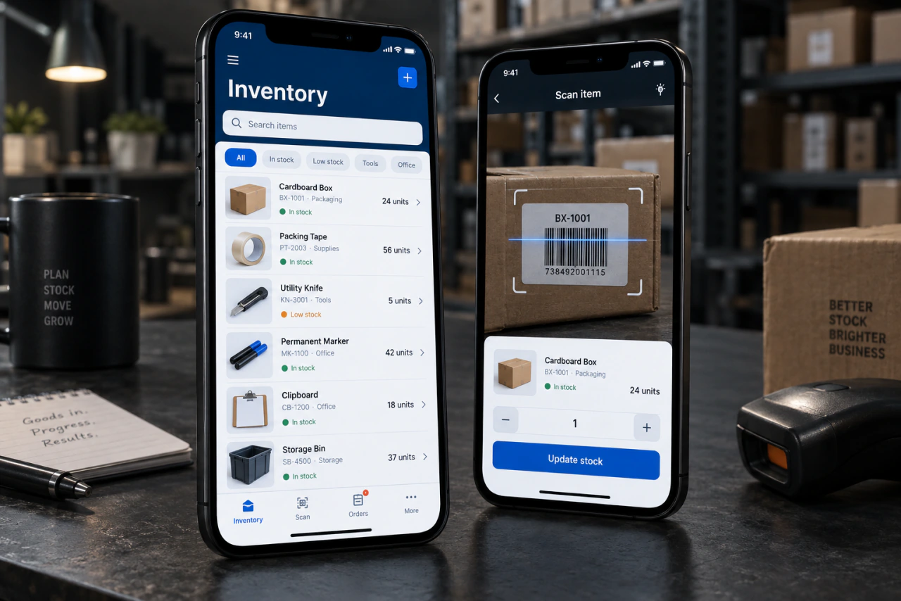 An app design example on a phone screen: Business app.