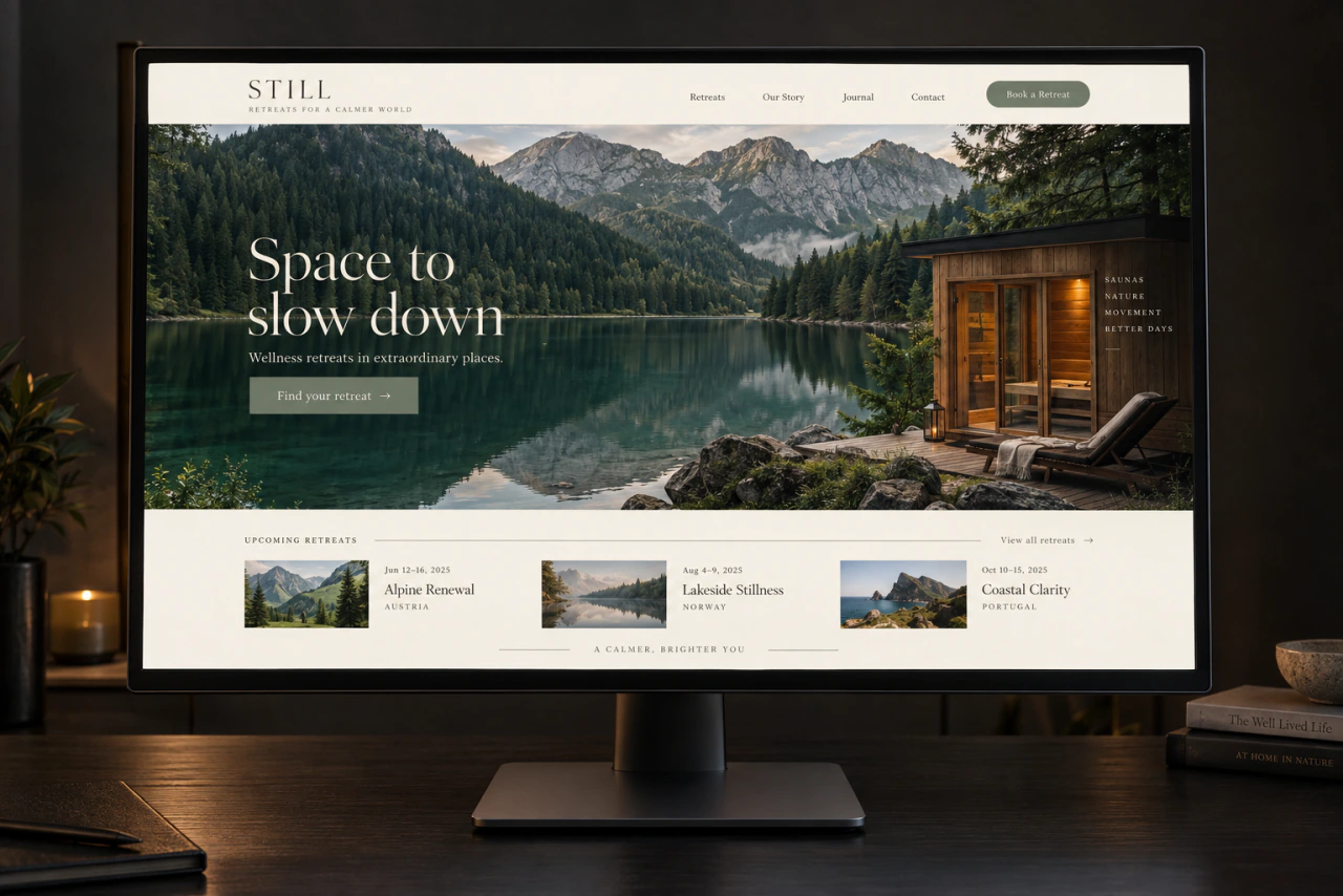 A website design example on a monitor: Landing page.