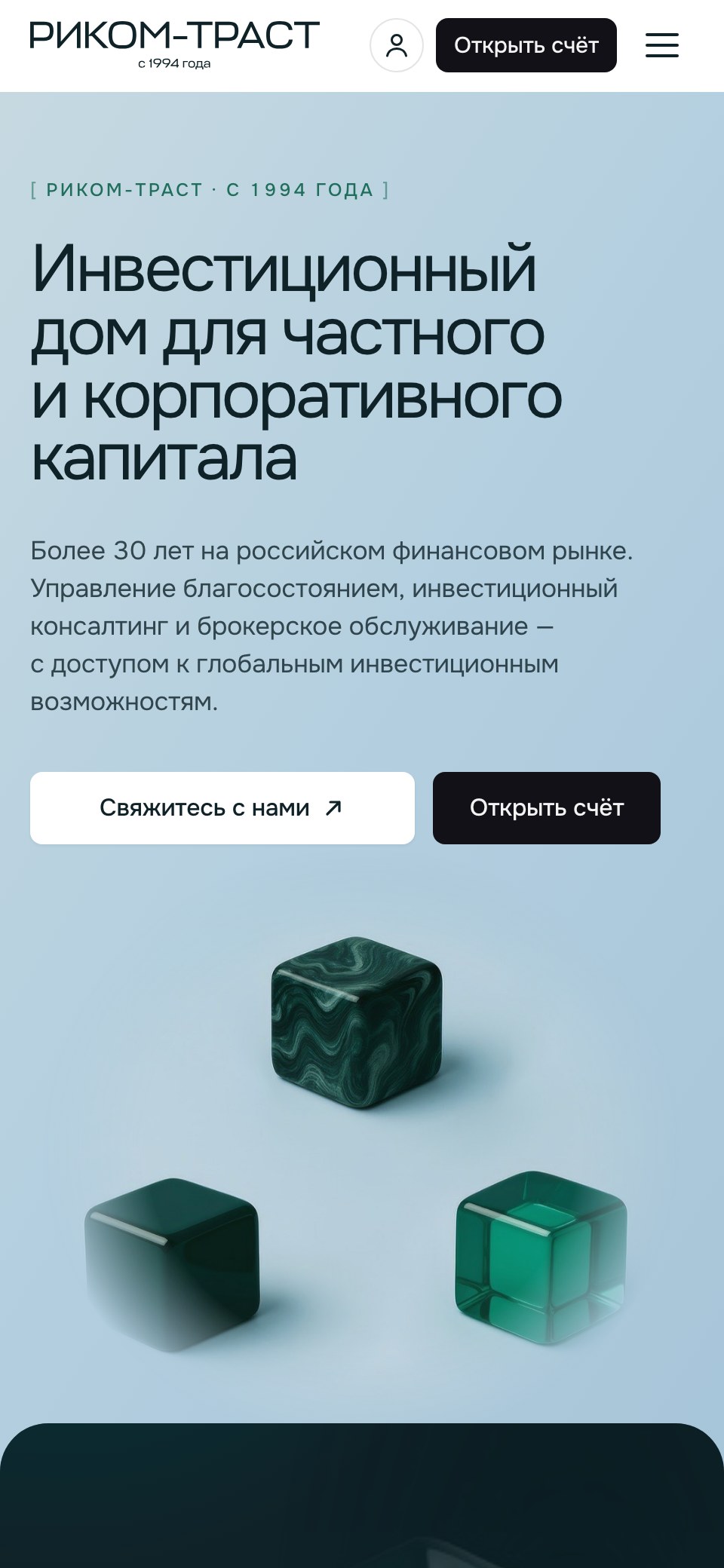 welcome.ricom.ru – mobile, screen 1